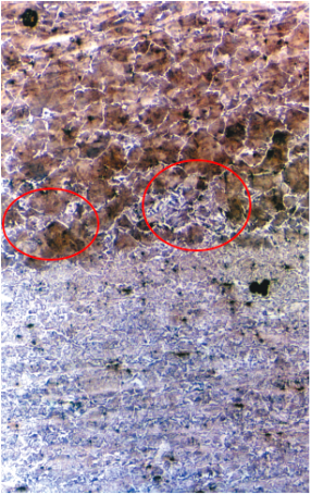 Welding interface microstructure between high-strength rebar and coupler (100X)